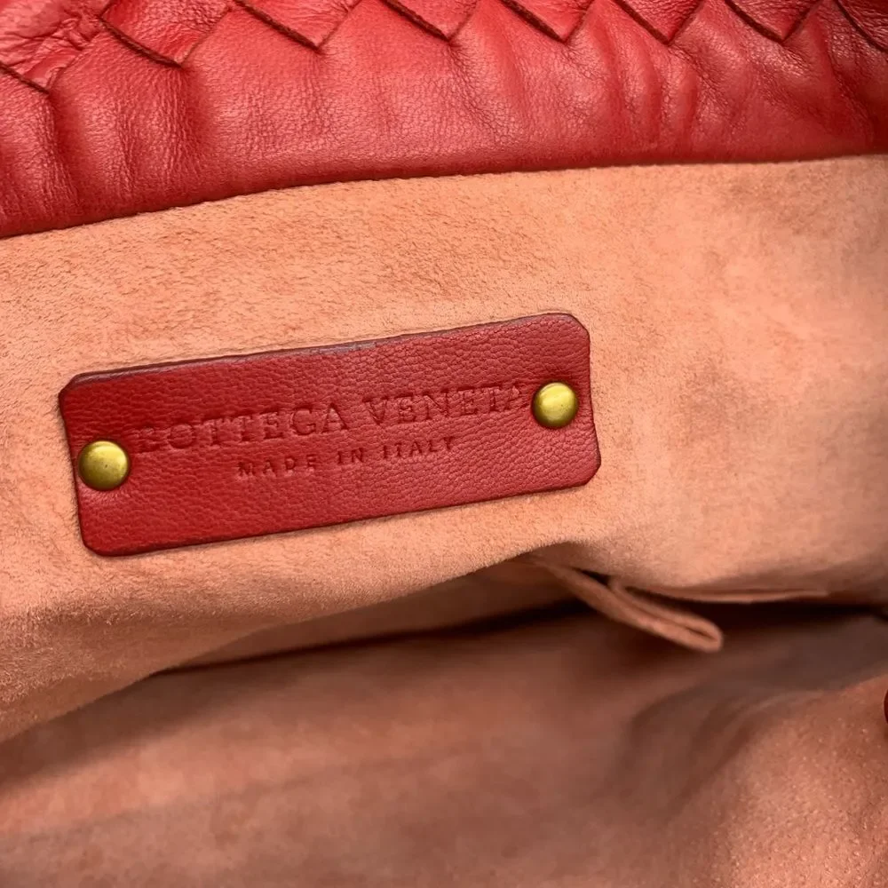 Auth Bottega Veneta Red Intrecciatp Napa Leather Tote Shoulder Bag Preloved